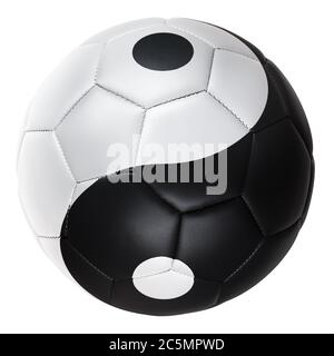Immagine di una vita morta del calcio bianco e nero con il simbolo yin e yang sul calcio Foto Stock