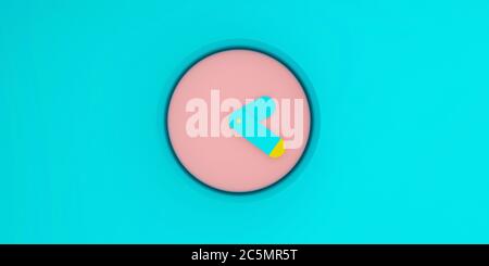 Icona sveglia con sfondo blu chiaro colore giallo e rosa, concetto di tempo colorato, composizione minima, orologio astratto elegante, spazio per tex Foto Stock