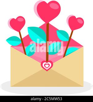 San Valentino busta con cuori. Illustrazione vettoriale. Lettera per i saluti della Festa della mamma e della donna. Illustrazione Vettoriale