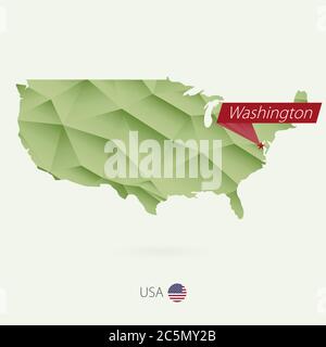 Mappa poly bassa gradiente verde degli Stati Uniti con la capitale Washington Illustrazione Vettoriale