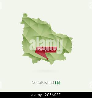 Mappa poly bassa gradiente verde dell'isola di Norfolk con Kingston capitale Illustrazione Vettoriale