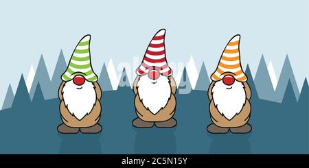 Tre simpatici gnomi di Natale con i tappi di divertenti cartoon illustrazione vettoriale EPS10 Illustrazione Vettoriale