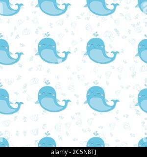 Cute whale vettore illustrazione sfondo modello senza giunture Illustrazione Vettoriale