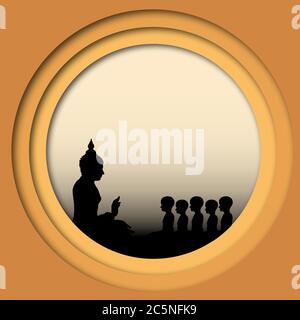 Figura sacra o foglia di albero di pippal Buddha Purnima o Vesak vettore di giorno, osservato anche come Guru Purnima in India e Nepal Illustrazione Vettoriale