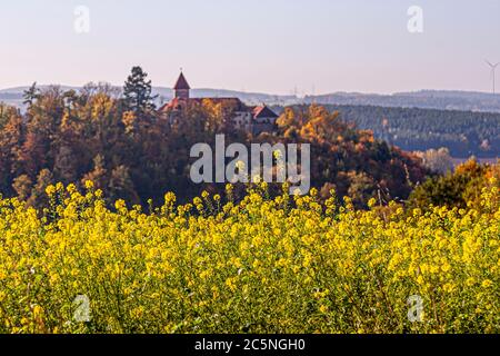 Burg Wernberg castello tedesco in Baviera con campi e boschi a Wernberg-Köblitz, Germania Foto Stock