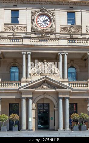 Ingresso frontale al Municipio, edificio dei concerti George Street Sydney Australia Foto Stock