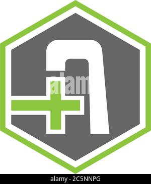 Croce UN logo lettera, croce medica UN concetto di progettazione del logo lettera Illustrazione Vettoriale