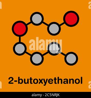 2-butossietanolo molecola. Utilizzato come solvente e tensioattivo. Stilizzata di scheletro di formula (struttura chimica): gli atomi sono mostrati come codificati per colore cerchi: idrogeno (nascosto), carbonio (grigio), Ossigeno (rosso). Foto Stock