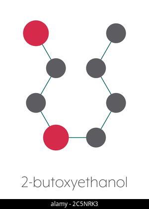 2-butossietanolo molecola. Utilizzato come solvente e tensioattivo. Stilizzata di scheletro di formula (struttura chimica): gli atomi sono mostrati come codificati per colore cerchi: idrogeno (nascosto), carbonio (grigio), Ossigeno (rosso). Foto Stock