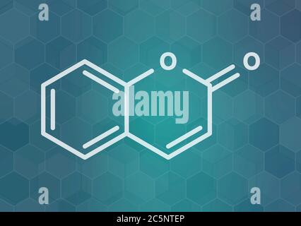 La cumarina di erbe molecola fragrante. Responsabile per il nuovo profumo di fieno falciato. Formula di scheletro. Foto Stock