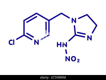 Insetticida neonicotinoide imidacloprid. Neurotossina di insetto che può contribuire al disordine di collasso della colonia di api di miele. Formula scheletrica. Foto Stock