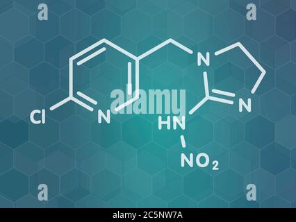 Insetticida neonicotinoide imidacloprid. Neurotossina di insetto che può contribuire al disordine di collasso della colonia di api di miele. Formula scheletrica. Foto Stock