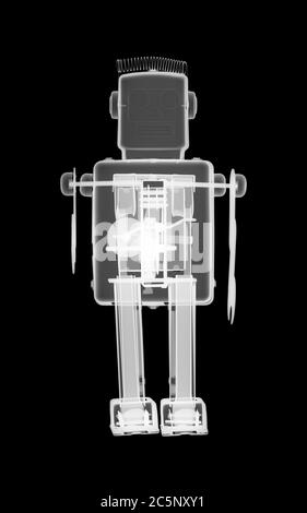 Robot giocattolo in metallo, raggi X. Foto Stock