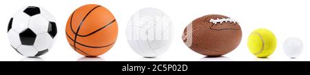 Varie palline isolate su sfondo bianco - Ball Sport Panorama Foto Stock