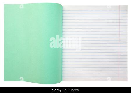 Ha aperto il notebook con linee isolate su sfondo bianco con tracciato di ritaglio Foto Stock