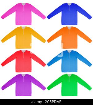 Camicie calde colorate con maniche lunghe isolate su bianco. Foto Stock