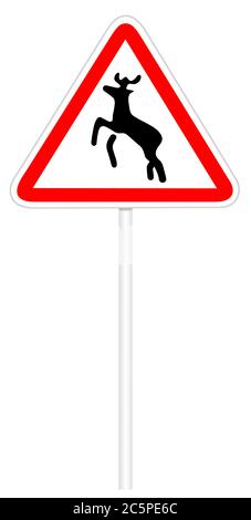 Avvertenza segnale stradale isolato su illustrazione 3D bianca - Animali selvatici Foto Stock