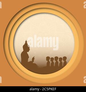 Figura sacra o foglia di albero di pippal Buddha Purnima o Vesak vettore di giorno, osservato anche come Guru Purnima in India e Nepal Illustrazione Vettoriale