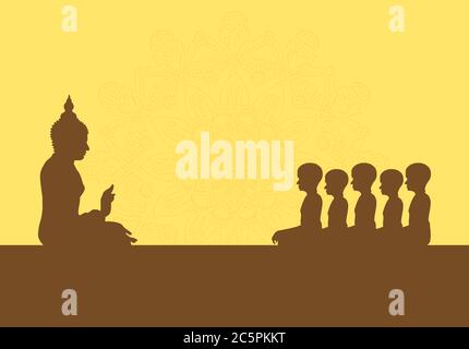 Figura sacra o foglia di albero di pippal Buddha Purnima o Vesak vettore di giorno, osservato anche come Guru Purnima in India e Nepal Illustrazione Vettoriale