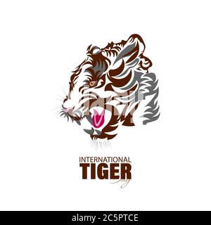 Illustrazione vettoriale della Giornata Internazionale della Tigre 29 luglio, una celebrazione annuale per sensibilizzare la popolazione alla conservazione delle tigri. Illustrazione Vettoriale