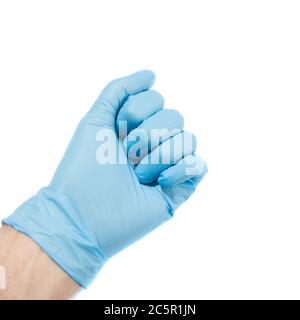 indossare i guanti blu Foto Stock