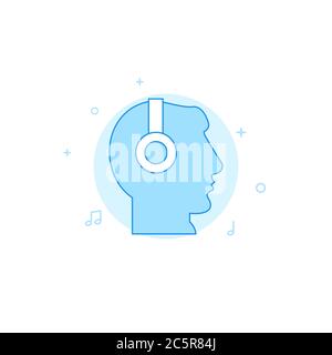 Icona cuffie con microfono. Illustrazione piatta. Stile linea riempito. Design monocromatico blu. Foto Stock
