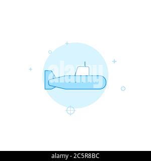 Icona sottomarino. Illustrazione piatta. Stile linea riempito. Design monocromatico blu. Foto Stock