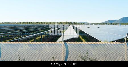 Ross River Solar fattoria con molte file di pannelli solari vicino Townsville, Australia Foto Stock