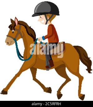 Giovane uomo che indossa casco o cavaliere a cavallo cartone animato illustrazione isolata Illustrazione Vettoriale