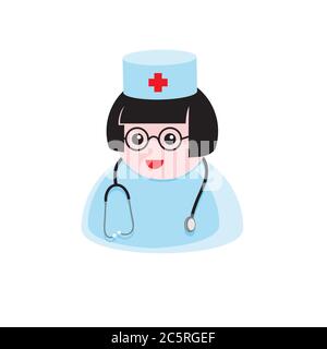 icona di una dottoressa con stetoscopio in un cappello medico su sfondo bianco isolato. Immagine vettoriale Illustrazione Vettoriale