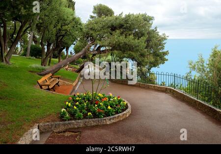Parco nel Principato di Monaco. Il Principato di Monaco è il secondo paese più piccolo e più densamente popolato del mondo. MONTE CARLO, MONAC Foto Stock