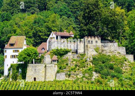 Vista panoramica del pittoresco castello di Trostburg (Teufenthal), a Teufenthal, Canton Argovia. Svizzera. Foto Stock