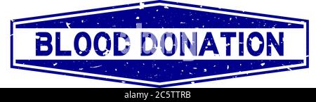 Grunge blu donazione parola esagono gomma sigillo timbro su sfondo bianco Illustrazione Vettoriale