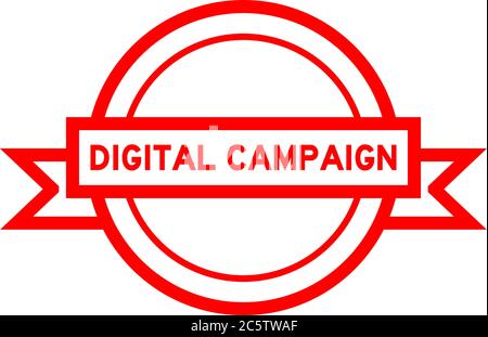 Banner rotondo vintage in colore rosso con campagna digitale su sfondo bianco Illustrazione Vettoriale