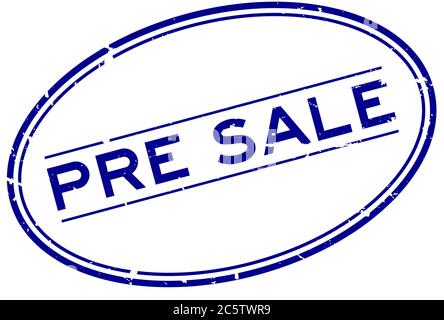 Grunge blu pre-vendita parola ovale guarnizione gomma timbro su sfondo bianco Illustrazione Vettoriale
