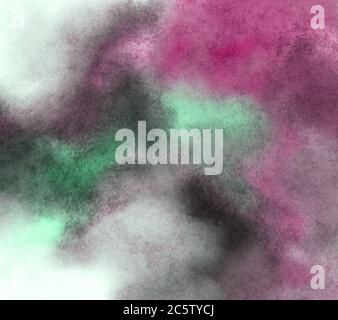 Sfondo multicolore con texture nelle tonalità di viola, grigio e verde. Macchie di vernice caotiche su tela. Illustrazione dei supporti misti Foto Stock
