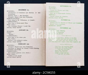 Stanley Townswomens Guild, NUTG - National Union of Townswomens Guilds, programma di eventi per il 1937, Stanley, County Durham, Inghilterra, Regno Unito Foto Stock