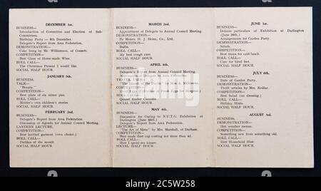 Stanley Townswomens Guild, NUTG - National Union of Townswomens Guilds, programma di eventi per il 1937, Stanley, County Durham, Inghilterra, Regno Unito Foto Stock