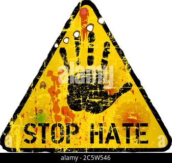 Stop odio, simbolo di avvertimento simbolico, vettore grugnoso Illustrazione Vettoriale