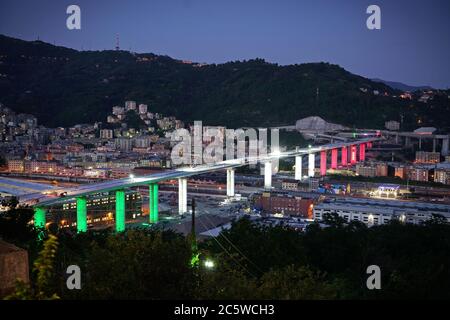 Cantiere del nuovo ponte di Genova progettato da Renzo piano. Genova, Italia - Giugno 2020 Foto Stock