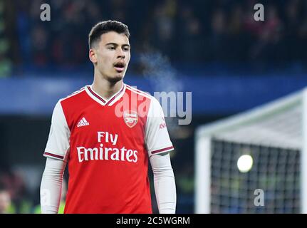 LONDRA, INGHILTERRA - 21 GENNAIO 2020: Gabriel Martinelli dell'Arsenale raffigurato durante la partita della Premier League 2019/20 tra il Chelsea FC e l'Arsenal FC a Stamford Bridge. Foto Stock