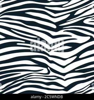 Motivo senza giunture vettoriale Zebra. Stampa tessile di moda in bianco nero. Sfondo pelliccia animale. Disegno di tessuto o carta di avvolgimento disegnata a mano. Illustrazione Vettoriale