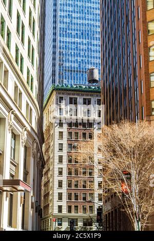 New York City, NYC NY Lower, Manhattan, Financial District, FIDI, Pearl Street, grattacieli grattacieli in alto edificio edifici architettura tetto wat Foto Stock