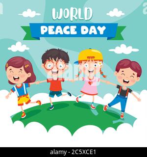 Bambini che celebrano la Giornata Mondiale della Pace Illustrazione Vettoriale