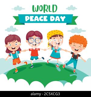 Bambini che celebrano la Giornata Mondiale della Pace Illustrazione Vettoriale