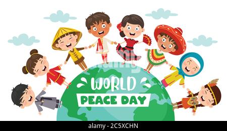 Bambini che celebrano la Giornata Mondiale della Pace Illustrazione Vettoriale