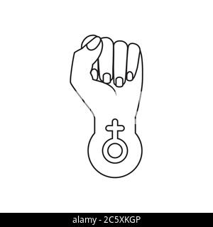 icona di linea fist ragazza isolato su sfondo bianco Illustrazione Vettoriale