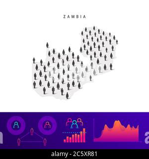 Mappa del popolo dello Zambia. Silhouette vettoriale dettagliata. Folla mista di icone maschili e femminili. Elementi infografici della popolazione. Illustrazione vettoriale isolata su wh Illustrazione Vettoriale