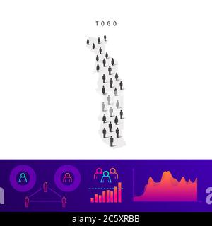 Mappa persone Togo. Silhouette vettoriale dettagliata. Folla mista di icone maschili e femminili. Elementi infografici della popolazione. Illustrazione vettoriale isolata su whit Illustrazione Vettoriale