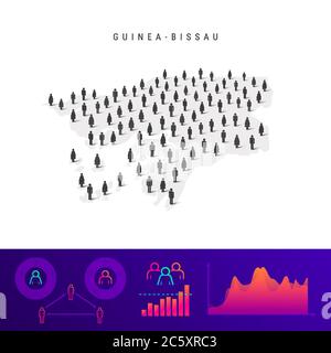 Guinea-Bissau mappa della gente. Silhouette vettoriale dettagliata. Folla mista di icone maschili e femminili. Elementi infografici della popolazione. Illustrazione vettoriale isola Illustrazione Vettoriale